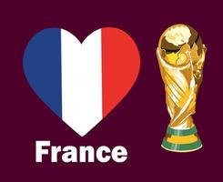 corazón de bandera de francia con trofeo copa mundial diseño de símbolo de fútbol final américa latina y europa vector ilustración de equipos de fútbol de países de américa latina y europea