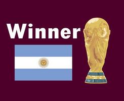 ganador del emblema de la bandera argentina con el trofeo de la copa mundial diseño de símbolo de fútbol final vector de américa latina ilustración de equipos de fútbol de países latinoamericanos