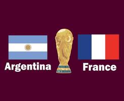 emblema de la bandera de argentina vs francia con el trofeo de la copa mundial diseño de símbolo de fútbol final américa latina y europa vector ilustración de equipos de fútbol de países latinoamericanos y europeos