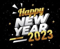 2023 Happy New Year Abstract Holiday Vector Illustration Design Gold And White With Black Background