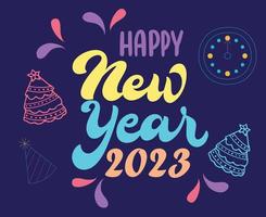 2023 feliz año nuevo vacaciones resumen vector ilustración diseño con fondo azul