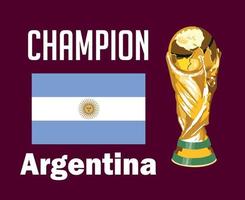 campeón del emblema de la bandera argentina con nombres y trofeo diseño de símbolo de fútbol final de la copa mundial vector de américa latina ilustración de equipos de fútbol de países latinoamericanos