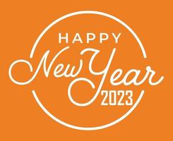 feliz año nuevo 2023 vacaciones resumen vector ilustración diseño blanco con fondo naranja