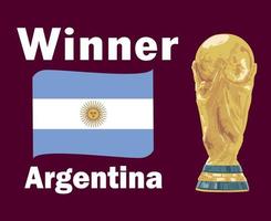 ganador de la cinta de la bandera argentina con nombres y símbolo de trofeo de la copa mundial diseño de fútbol final ilustración de equipos de fútbol de países latinoamericanos vectoriales de américa latina vector