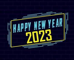 feliz año nuevo 2023 vacaciones resumen vector ilustración diseño amarillo y cian con fondo azul