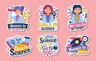 Girls and Women in Science Stickers Set vector