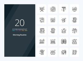 20 Morning Routine Outline icon for presentation vector