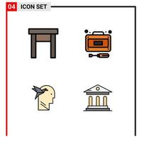 Modern Set of 4 Filledline Flat Colors and symbols such as furniture imaginaton stool repairs brian Editable Vector Design Elements