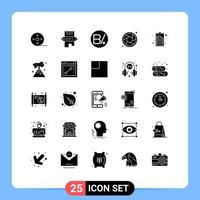 User Interface Pack of 25 Basic Solid Glyphs of charging shutter pin lens panamanian Editable Vector Design Elements