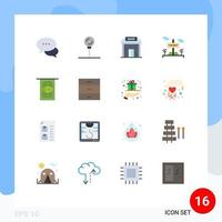 Flat Color Pack of 16 Universal Symbols of atm real estate building sign shop Editable Pack of Creative Vector Design Elements