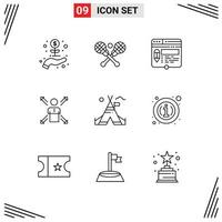 Group of 9 Outlines Signs and Symbols for human direction edit career pencil Editable Vector Design Elements