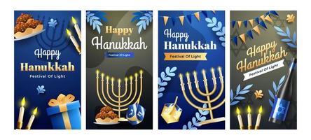 conjunto de publicaciones en redes sociales de hanukkah vector