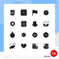 Mobile Interface Solid Glyph Set of 16 Pictograms of books student love setting cog Editable Vector Design Elements