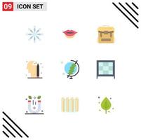 Modern Set of 9 Flat Colors and symbols such as cabinet globe hiking education pencile Editable Vector Design Elements