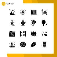 Pack of 16 Modern Solid Glyphs Signs and Symbols for Web Print Media such as creative decoration motion parking life Editable Vector Design Elements