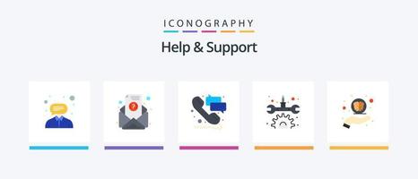 Help And Support Flat 5 Icon Pack Including support. help. phone. hand. maintenance. Creative Icons Design vector