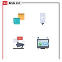 Modern Set of 4 Flat Icons Pictograph of sticky mobile notes paper battery Editable Vector Design Elements