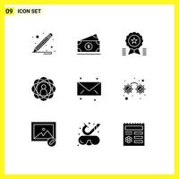 Stock Vector Icon Pack of 9 Line Signs and Symbols for mail skills badge research development Editable Vector Design Elements