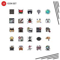 Stock Vector Icon Pack of 25 Line Signs and Symbols for globe robotics game controller production industry Editable Vector Design Elements