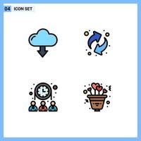 Filledline Flat Color Pack of 4 Universal Symbols of cloud team download resources heart Editable Vector Design Elements