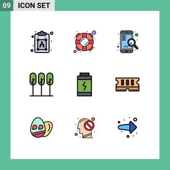 Editable Vector Line Pack of 9 Simple Filledline Flat Colors of charge trees fast tree nature Editable Vector Design Elements