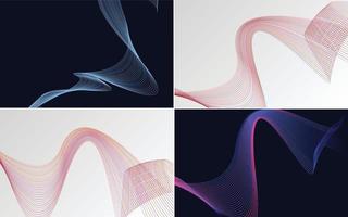 Set of 4 geometric wave pattern background Abstract waving line vector