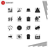 Mobile Interface Solid Glyph Set of 16 Pictograms of chinese bamboo tourism sport rack Editable Vector Design Elements