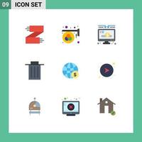 Set of 9 Vector Flat Colors on Grid for user interface palette delete money Editable Vector Design Elements