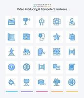 Creative Video Producing And Computer Hardware 25 Blue icon pack  Such As professional. light. special. illumination. human vector