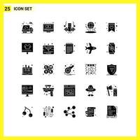 Mobile Interface Solid Glyph Set of 25 Pictograms of wish list favorite dumbbell world earth Editable Vector Design Elements