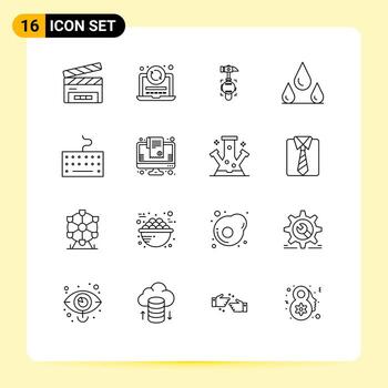 16 User Interface Outline Pack of modern Signs and Symbols of type hardware hammer wet drops Editable Vector Design Elements