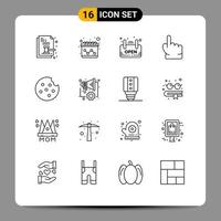 conjunto de 16 iconos modernos de la interfaz de usuario signos de símbolos para los elementos de diseño vectorial editables con el dedo abierto táctil de alimentos vector