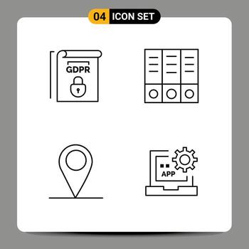 Group of 4 Modern Filledline Flat Colors Set for gdpr pin terms documents coding Editable Vector Design Elements