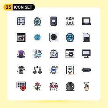 grupo de 25 signos y símbolos de colores planos de línea rellena para configurar elementos de diseño vectorial editables del equipo de usuario de grano de grupo vector