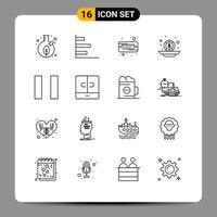 Outline Pack of 16 Universal Symbols of pause money performance investment hard Editable Vector Design Elements