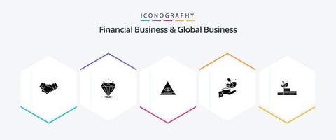 Financial Business And Global Business 25 Glyph icon pack including grow. hand. stone. grow. triangle vector