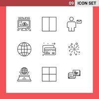 Set of 9 Vector Outlines on Grid for card internet avatar globe letter Editable Vector Design Elements
