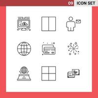 Set of 9 Vector Outlines on Grid for card internet avatar globe letter Editable Vector Design Elements