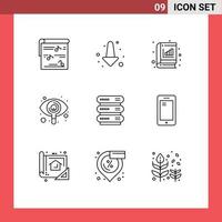 Group of 9 Outlines Signs and Symbols for computing seen analysis search stat Editable Vector Design Elements