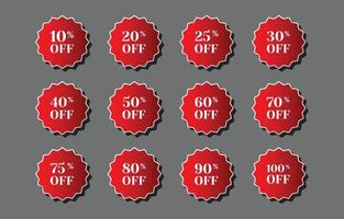 set of round gradient red discount label badges vector