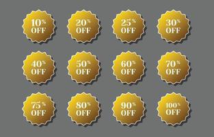 set of round yellow discount label banners vector