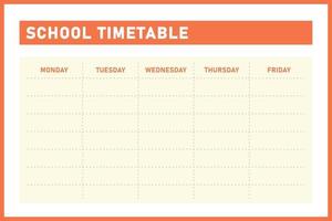 school timetable orange vector template