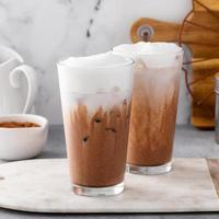 Cold or iced chocolate drink with milk foam, refreshing drink photo