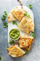 Shrimp and cheese quesadillas served with guacamole photo