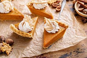 Festive pumpkin pie slices decorated with whipped cream photo