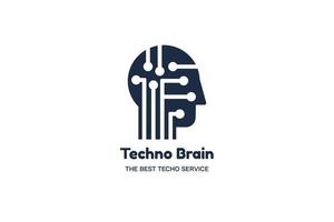 Techno brain negative space logotype concept vector