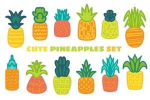 Ripe pineapple hand drawn vector illustrations set