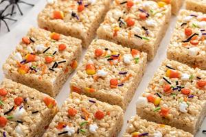 Rice cereal treats for Halloween with festive sprinkles photo