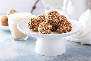 Homemade pecan chocolate truffles or cake pops, sweet treat photo