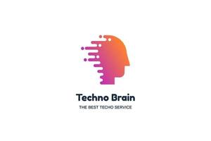 Techno brain negative space logotype concept vector